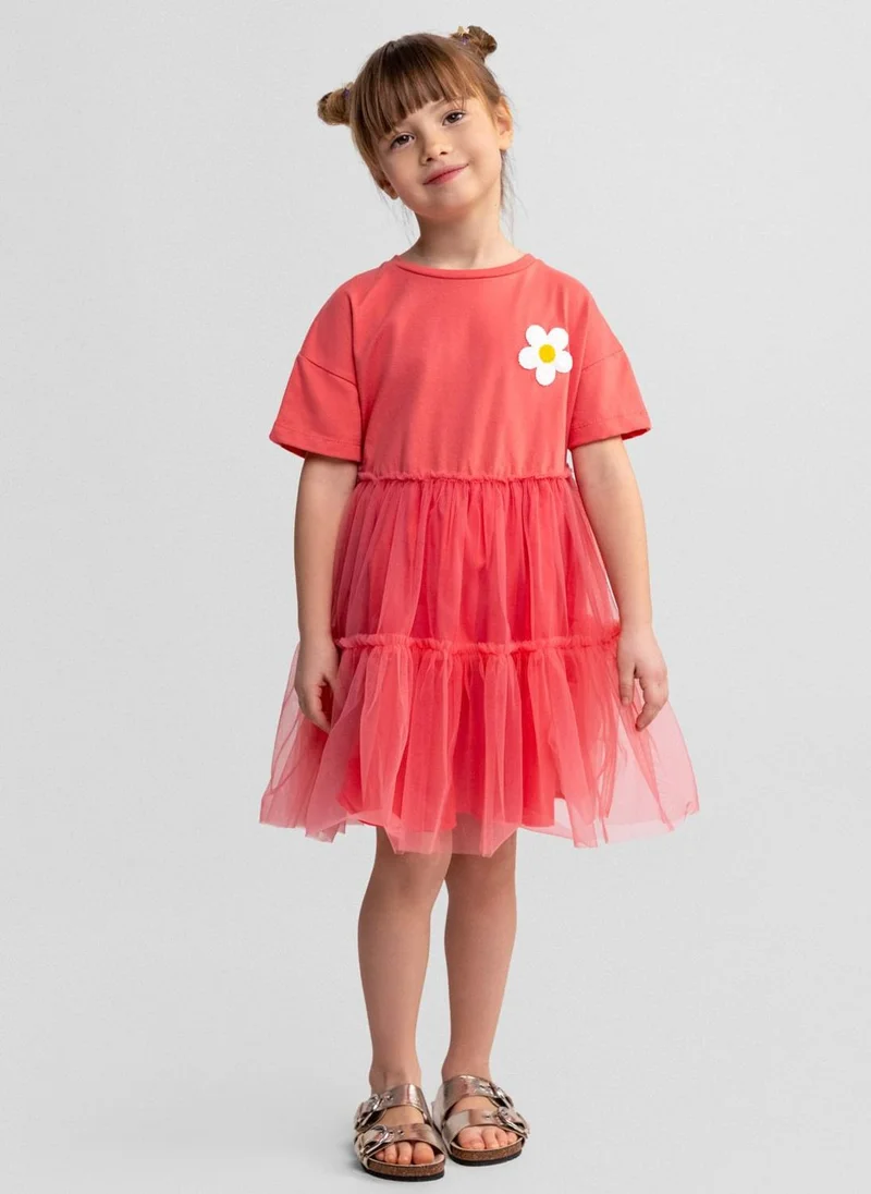 MINOTI Girls jersey dress orange multilayer tulle elasticated waist